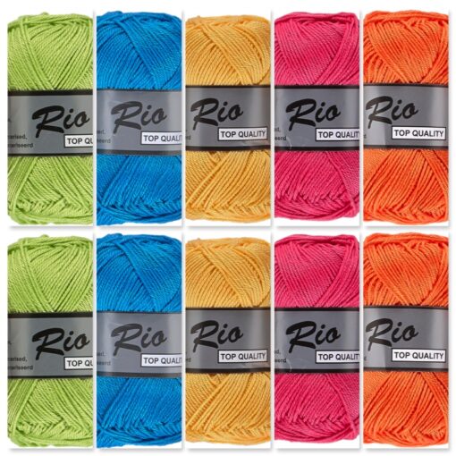 Cadeauset 1 - 10 bollen katoen garen - vrolijke kleuren Rio voordeelset