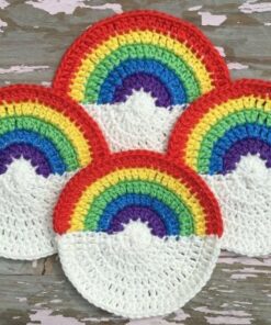 regenboog-onderzetters gehaakt