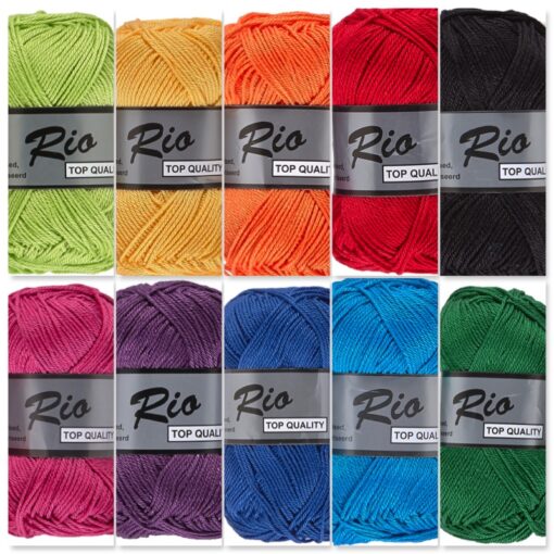 Cadeauset 7 - 10 bollen katoen garen - regenboog kleuren Rio voordeelset