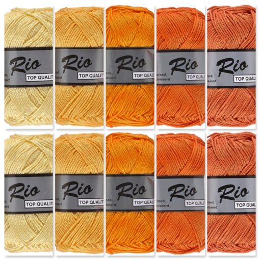 Cadeauset 6 - 10 bollen katoen garen - geel oranje kleuren Rio voordeelset