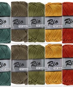Cadeauset 8 - 10 bollen katoen garen - mosgroen oker kleuren Rio voordeelset
