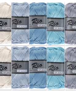 Cadeauset 9 - 10 bollen katoen garen - winter blauw kleuren Rio voordeelset