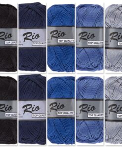 Cadeauset 12 - 10 bollen katoen garen - blauw zwart kleuren Rio voordeelset