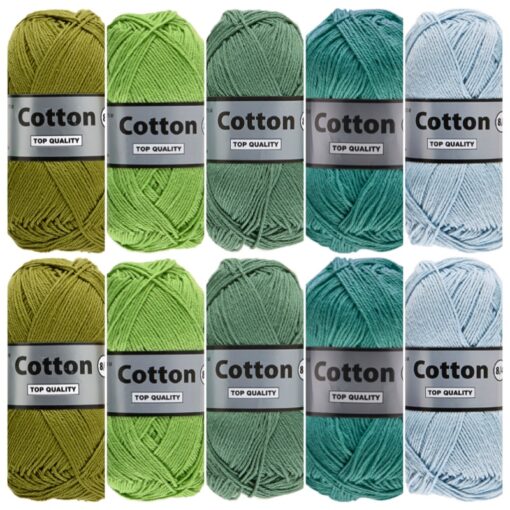 Cotton eight groen blauw - 10 bollen katoen garen