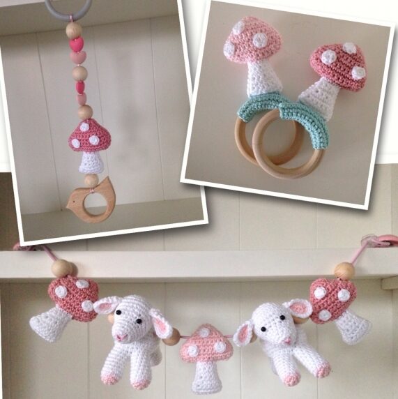 jookz combipatroon pastel kleuren schapen en paddenstoelen