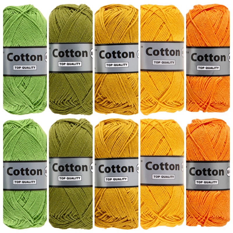 haar machine opwinding Cotton eight groen geel kleuren - 10 bollen katoen garen - GoedkoopGaren.nl