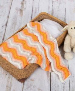 Haakpakket ripple baby deken oranje met ivoor van durable yarn