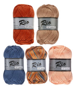 10 bollen katoen garen - Rio multi bruin met blauw detail