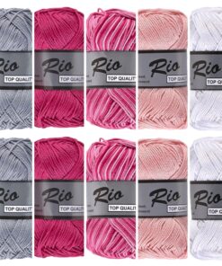10 bollen katoen garen - Rio multi roze met grijs