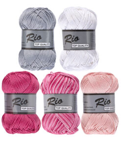 10 bollen katoen garen - Rio multi roze met grijs detail