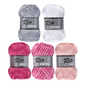10 bollen katoen garen - Rio multi roze met grijs detail