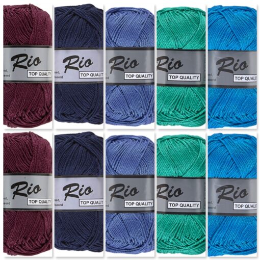 10 bollen katoen garen - verrassende blauw groen bordeaux kleuren Rio